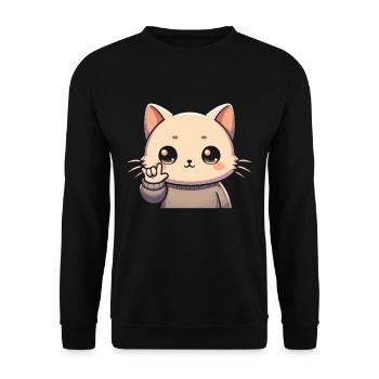 ILY Cat ASL Hand Gesture Deaf Hearing Loss - Unisex Sweatshirt - black - Front - Alina (178cm) & Michal (187cm)