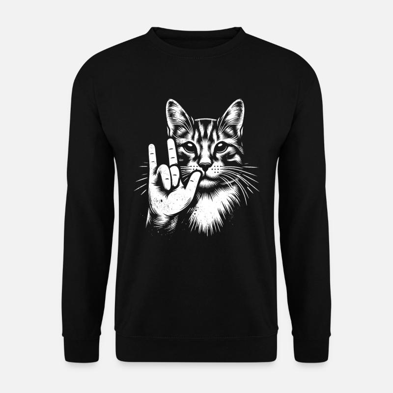 ILY Cat ASL Handgestik Gehörlose Hörverlust - Unisex Pullover - Schwarz