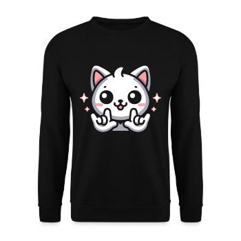 ILY Cat ASL Hand Gesture Deaf Hearing Loss - Unisex Sweatshirt - black - Front - Alina (178cm) & Michal (187cm)