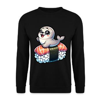 Sea Animal, Sea Animal, Ocean, Sushi-eater, Seal - Unisex Sweatshirt - black - Front - Alina (178cm) & Michal (187cm)