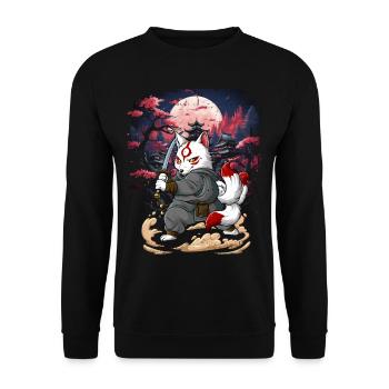 Samurai Kitsune - Unisex Sweatshirt - black - Front - Alina (178cm) & Michal (187cm)