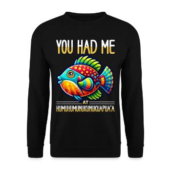 Hawaiianischer Riff-drückerfisch - Unisex Pullover - Schwarz - Vorne - Alina (178cm) & Michal (187cm)