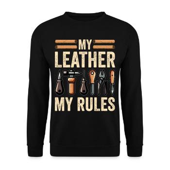 Lederarbeiten Lederarbeiter Stanzarbeiten Handwerk - Unisex Pullover - Schwarz - Vorne - Alina (178cm) & Michal (187cm)