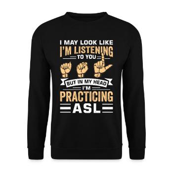 Deaf-mute sign language - Unisex Sweatshirt - black - Front - Alina (178cm) & Michal (187cm)