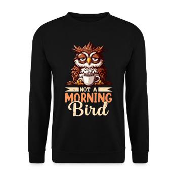 Mürrische Eule Mit Kaffee-morgenstimmung - Unisex Pullover - Schwarz - Vorne - Alina (178cm) & Michal (187cm)