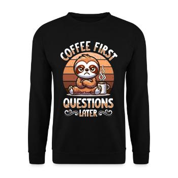 Mürrisches Faultier Mit Kaffee-morgenstimmung - Unisex Pullover - Schwarz - Vorne - Alina (178cm) & Michal (187cm)