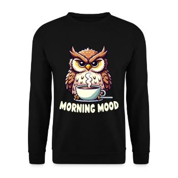 Mürrische Eule Mit Kaffee-morgenstimmung - Unisex Pullover - Schwarz - Vorne - Alina (178cm) & Michal (187cm)