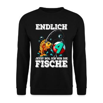 4 Birthday Angler Fishing - Unisex Sweatshirt - black - Front - Alina (178cm) & Michal (187cm)