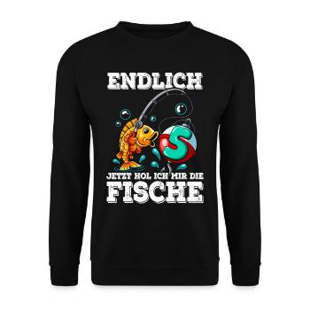 5 Geburtstag Angler Angeln - Unisex Pullover - Schwarz - Vorne - Alina (178cm) & Michal (187cm)