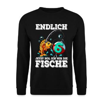 6 Anniversaire Pêcheur à la ligne - Sweat-shirt Unisexe - noir - Devant - Alina (178cm) & Michal (187cm)