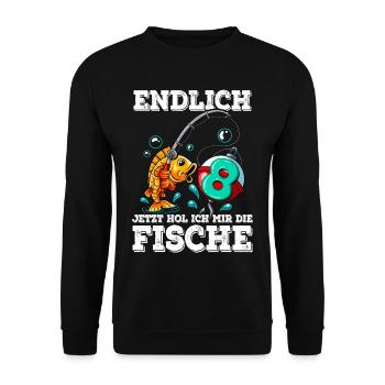 8 Anniversaire Pêcheur à la ligne - Sweat-shirt Unisexe - noir - Devant - Alina (178cm) & Michal (187cm)
