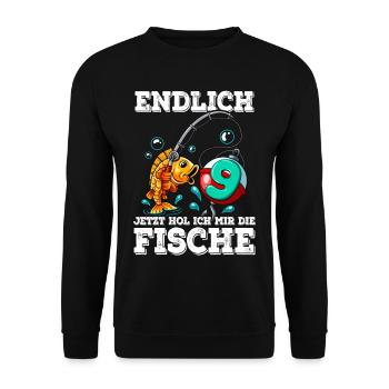 9 Geburtstag Angler Angeln - Unisex Pullover - Schwarz - Vorne - Alina (178cm) & Michal (187cm)