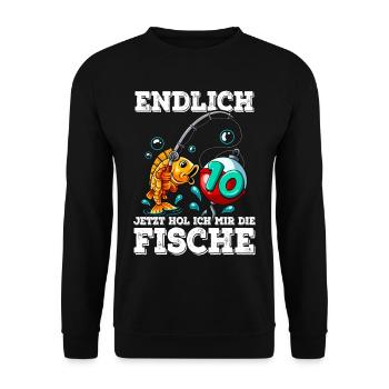 10 Geburtstag Angler Angeln - Unisex Pullover - Schwarz - Vorne - Alina (178cm) & Michal (187cm)
