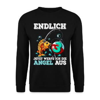 3 Birthday Angler Fishing - Unisex Sweatshirt - black - Front - Alina (178cm) & Michal (187cm)