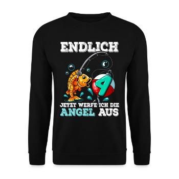 4 Birthday Angler Fishing - Unisex Sweatshirt - black - Front - Alina (178cm) & Michal (187cm)
