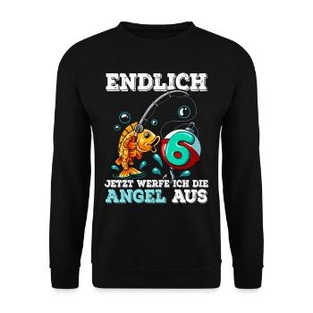 6 Anniversaire Pêcheur à la ligne - Sweat-shirt Unisexe - noir - Devant - Alina (178cm) & Michal (187cm)