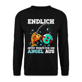 8 Anniversaire Pêcheur à la ligne - Sweat-shirt Unisexe - noir - Devant - Alina (178cm) & Michal (187cm)