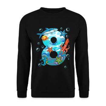 8. Geburtstag Meerestiere - Unisex Pullover - Schwarz - Vorne - Alina (178cm) & Michal (187cm)