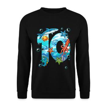10. Geburtstag Meerestiere - Unisex Pullover - Schwarz - Vorne - Alina (178cm) & Michal (187cm)