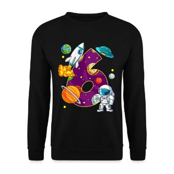 6 Anniversaire Astronaute de l’espace 6 ans - Sweat-shirt Unisexe - noir - Devant - Alina (178cm) & Michal (187cm)
