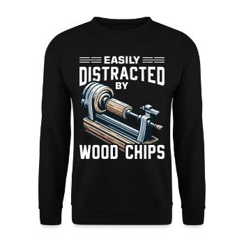 Easily distracted by wood chips Lathe - Unisex Sweatshirt - black - Front - Alina (178cm) & Michal (187cm)