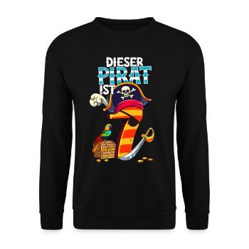 7. Geburtstag Piraten - Unisex Pullover - Schwarz - Vorne - Alina (178cm) & Michal (187cm)