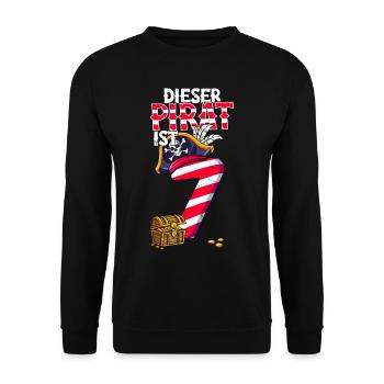 7. Geburtstag Piraten - Unisex Pullover - Schwarz - Vorne - Alina (178cm) & Michal (187cm)