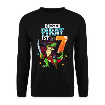 7. Geburtstag Piraten - Unisex Pullover - Schwarz - Vorne - Alina (178cm) & Michal (187cm)