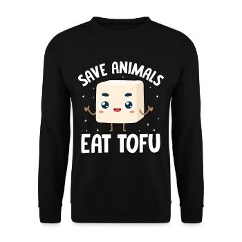 Vegan Vegetarier Design für einen Tofu Fan - Unisex Pullover - Schwarz - Vorne - Alina (178cm) & Michal (187cm)