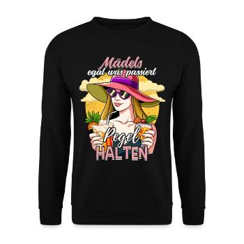 Mädels Egal Was Passiert Pegel Halten - Unisex Pullover - Schwarz - Vorne - Alina (178cm) & Michal (187cm)