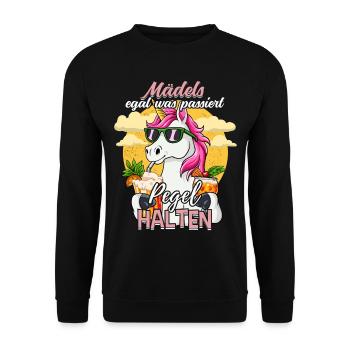Mädels Egal Was Passiert Pegel Halten - Unisex Pullover - Schwarz - Vorne - Alina (178cm) & Michal (187cm)