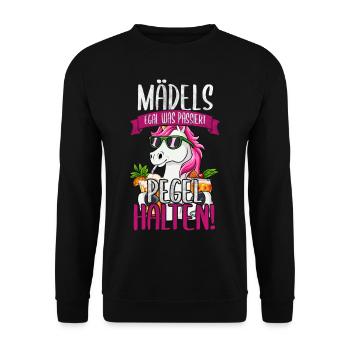 Mädels Egal Was Passiert Pegel Halten - Unisex Pullover - Schwarz - Vorne - Alina (178cm) & Michal (187cm)