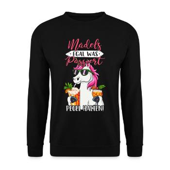 Mädels Egal Was Passiert Pegel Halten - Unisex Pullover - Schwarz - Vorne - Alina (178cm) & Michal (187cm)