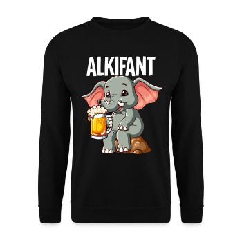 Alkifant Elefant Bier - Unisex Pullover - Schwarz - Vorne - Alina (178cm) & Michal (187cm)