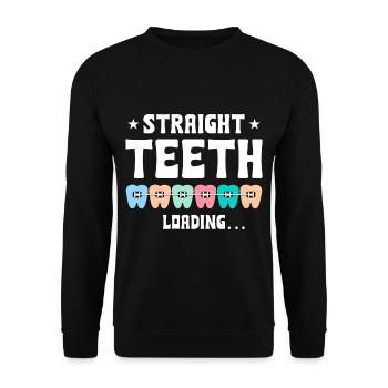 Witziger Zahnspangen Spruch - Unisex Pullover - Schwarz - Vorne - Alina (178cm) & Michal (187cm)