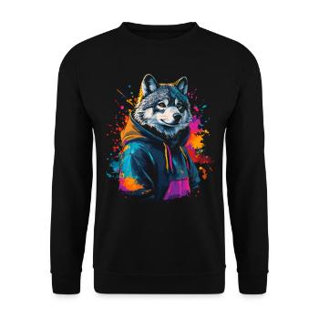 Hip Hop Wolf Vintage Streetwear urbain - Sweat-shirt Unisexe - noir - Devant - Alina (178cm) & Michal (187cm)