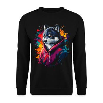 Hip Hop Wolf Vintage Streetwear urbain - Sweat-shirt Unisexe - noir - Devant - Alina (178cm) & Michal (187cm)