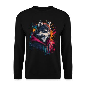 Hip Hop Wolf Vintage Streetwear urbain - Sweat-shirt Unisexe - noir - Devant - Alina (178cm) & Michal (187cm)