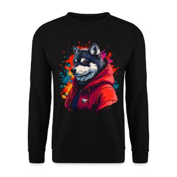 Hip Hop Wolf Vintage Urban Streetwear - Unisex Sweatshirt - black - Front - Alina (178cm) & Michal (187cm)