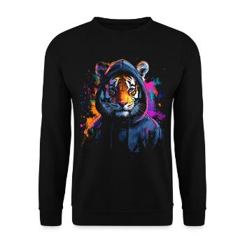 Hip Hop Tiger Vintage Urban Streetwear - Unisex Sweatshirt - black - Front - Alina (178cm) & Michal (187cm)
