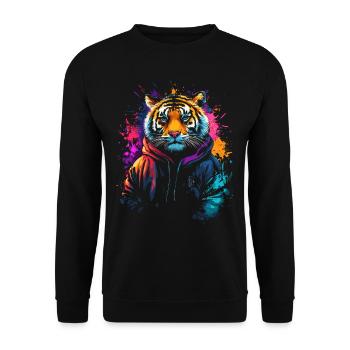 Hip Hop Tiger Vintage Urban Streetwear - Unisex Sweatshirt - black - Front - Alina (178cm) & Michal (187cm)