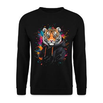 Hip Hop Tiger Vintage Urban Streetwear - Unisex Pullover - Schwarz - Vorne - Alina (178cm) & Michal (187cm)