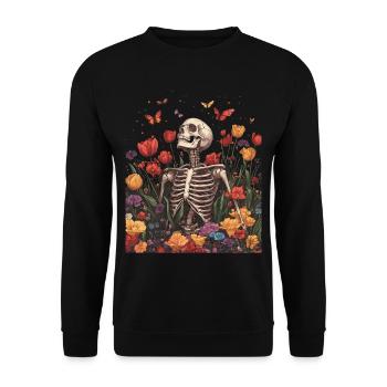 Fleurs squelettes - Sweat-shirt Unisexe - noir - Devant - Alina (178cm) & Michal (187cm)