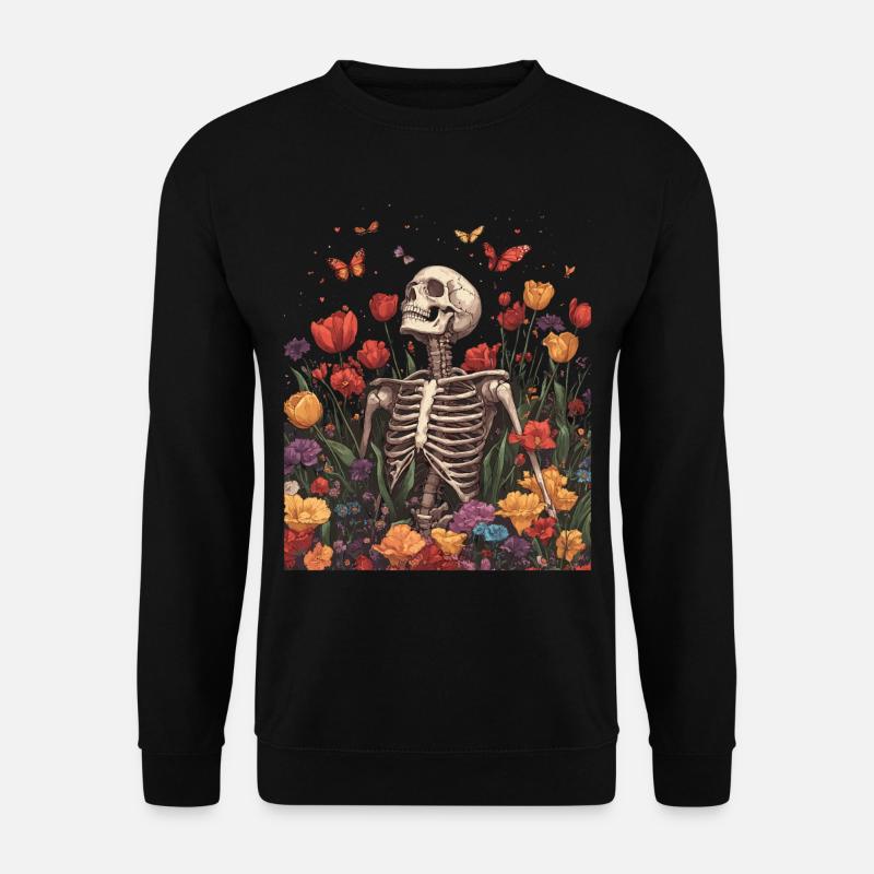 Skelett Blumen - Unisex Pullover - Schwarz