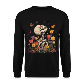 Fleurs squelettes - Sweat-shirt Unisexe - noir - Devant - Alina (178cm) & Michal (187cm)
