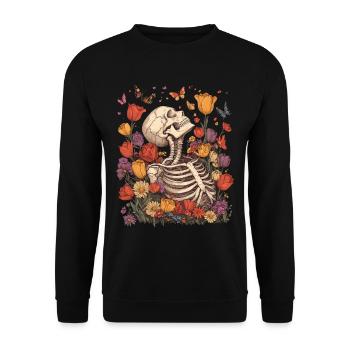 Fleurs squelettes - Sweat-shirt Unisexe - noir - Devant - Alina (178cm) & Michal (187cm)