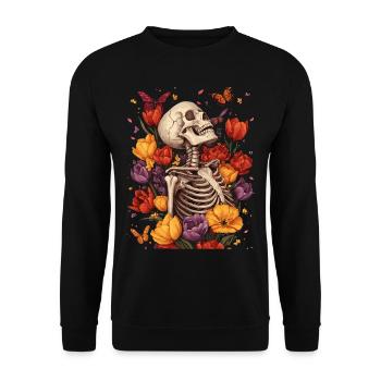 Fleurs squelettes - Sweat-shirt Unisexe - noir - Devant - Alina (178cm) & Michal (187cm)