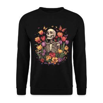 Fleurs squelettes - Sweat-shirt Unisexe - noir - Devant - Alina (178cm) & Michal (187cm)