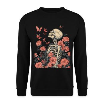Fleurs squelettes - Sweat-shirt Unisexe - noir - Devant - Alina (178cm) & Michal (187cm)