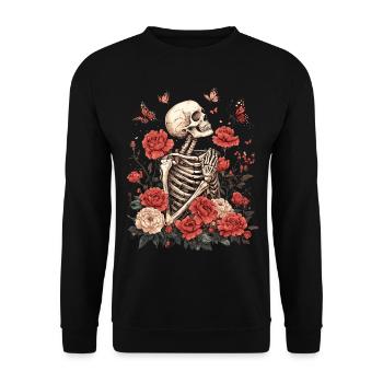 Fleurs squelettes - Sweat-shirt Unisexe - noir - Devant - Alina (178cm) & Michal (187cm)
